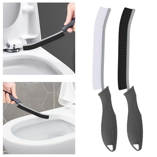Toilet Brush, 2 Pcs Bathroom Cleaning Brush, Gap Scrub Brush with Hanging Hole, Multifunctional Hard Bristle Crevice Cleaning Brush, Cleaner Tools for Sinks, Tub, Shower, Tile, Toilet Seat (2, Grey) - color: Gray