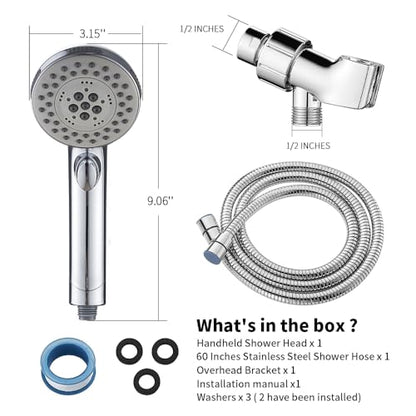 High Pressure Shower Head with Handheld Spray 6 Settings Chrome | Hand Held Shower head with On Off Switch, Spa Spray Mode, 60inches Hose - color: Chrome, style: Modern