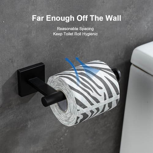 Wall-Mount Toilet Paper Holder, Open Arm, Matte Black | SUS304 stainless steel, screw mount, fits standard, large and mega rolls, concealed caps, mounting hardware included - color: Matte Black