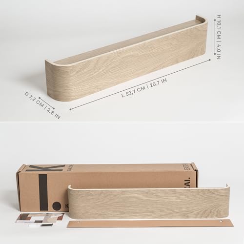 Kazai. Wall-Mounted Coat Rack 'Toke' - Modern Design Coat Rack with Hidden Wall Hooks - Solid Wood Veneer Panel Coat Hanger - Oak, White - color: Oak, White, size: 5 Hooks