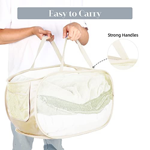4 Pcs Durable Collapsible Laundry Baskets, Foldable Large Opening Pop Up Laundry Hamper with Pocket, Clothes Hamper with Handles for Laundry, Bathroom, Kids Room, Dorm or Travel Beige - color: 4 x Beige