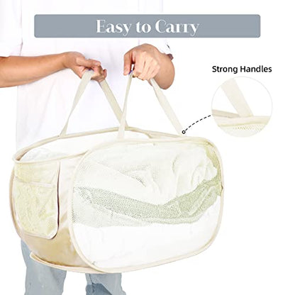 4 Pcs Durable Collapsible Laundry Baskets, Foldable Large Opening Pop Up Laundry Hamper with Pocket, Clothes Hamper with Handles for Laundry, Bathroom, Kids Room, Dorm or Travel Beige - color: 4 x Beige