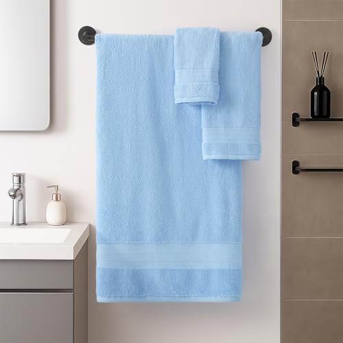 REDKISS 8 Piece Blue Towels Set - 100% Cotton Towels Set with 2 Large Bath Towels, 2 Hand, 4 Washcloths, 600 GSM Highly Absorbent Bath Towel Sets, Blue Quick Dry Shower Towel for Family Dorm Gym - color: Blue