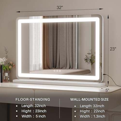 ZL ZELing Vanity Mirror with Lights, 32" x 23", LED Makeup Mirror, Dimmable 3-Color Lighting, 5X Magnification, Touch Screen Control, Wall-Mountable and Tabletop Design - color: White-3223 Led Light