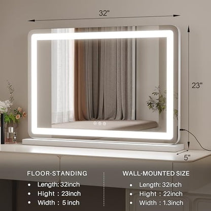 ZL ZELing Vanity Mirror with Lights, 32" x 23", LED Makeup Mirror, Dimmable 3-Color Lighting, 5X Magnification, Touch Screen Control, Wall-Mountable and Tabletop Design - color: White-3223 Led Light