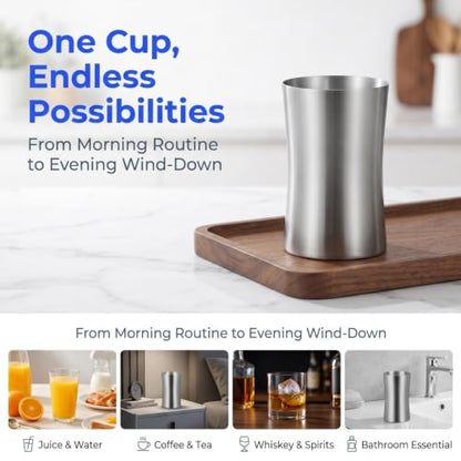Stainless Steel Bathroom Cup, Silver Metal Toothbrush Tumbler Cup for Bathroom Vanity Countertops Rinsing, Drinking, Storing Dental Accessories and Organizing Makeup Brushes