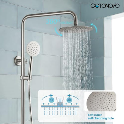 gotonovo Outdoor Shower Kit SUS304 Stainless Steel Brushed Nickel | Outside Shower Fixtures,8’’ Rain Head with Handheld Sprayer,Swivel Tub Spout,Indoor/Outdoor,Poolside,Backyard,Garden,Beach - color: Nickel