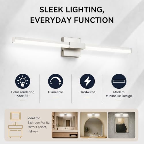 SOLFART Vanity Lighting Fixtures Dimmable: Brushed Nickel 32-Inch Detachable 4-Way Light Direction Bathroom Light Fixtures Over Mirror ETL IP44 - color: Brushed Nickel-6000K, 5-Step Brightness Control, size: 32 inch