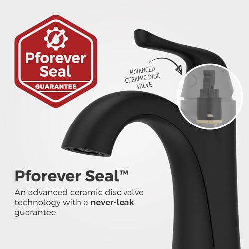 Pfister Willa Single Handle Bathroom Sink Faucet 1 Hole Matte Black with Spot Defense Finish Push & Seal Drain NSF Certified Water Efficient Vanity Faucet LF042MALSDB - color: Spot Defense Matte Black, size: 1 Pack