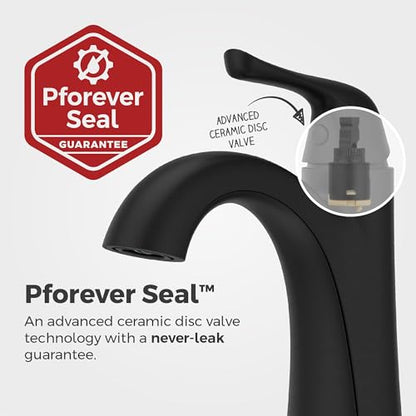 Pfister Willa Single Handle Bathroom Sink Faucet 1 Hole Matte Black with Spot Defense Finish Push & Seal Drain NSF Certified Water Efficient Vanity Faucet LF042MALSDB - color: Spot Defense Matte Black, size: 1 Pack