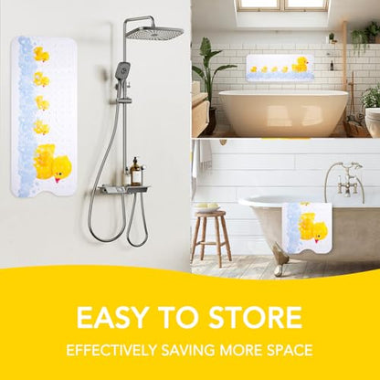 PRATIQUE Kids Bath Mat for Tub Non Slip，40 X 16 Inch Extra Long Kids Bathtub Mat Duck Print Bathtub Shower Mat Safety Anti Slip with Suction Cups and Drain Holes, Machine Washable - color: Yellow Duck