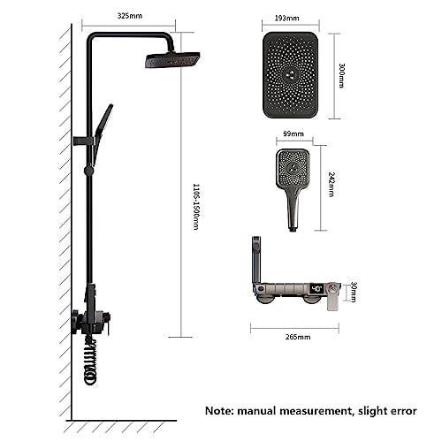 Thermostatic Shower System Gray Digital Display Shower Faucet Set 4 Function Shower Fixture with Rain Shower Head,Hand Shower,Handheld Spray,Wall Mounted Tub Fauce