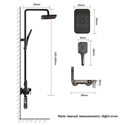 Thermostatic Shower System Gray Digital Display Shower Faucet Set 4 Function Shower Fixture with Rain Shower Head,Hand Shower,Handheld Spray,Wall Mounted Tub Fauce