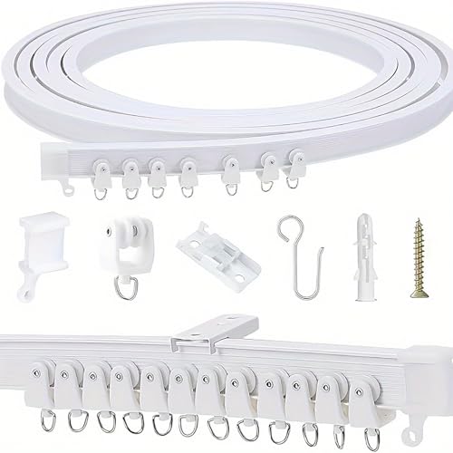 Flexible Bendable Curtain Track, 3.28ft Wall Mount PVC Steel Plate, Heavy Duty Ceiling Curtain Track, Curved Tracks for Window Bay Shower (White-2pcs) - color: White-2pcs