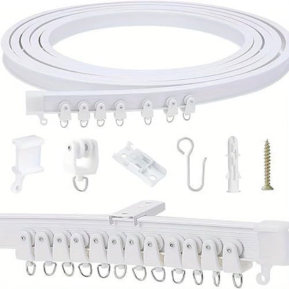 Flexible Bendable Curtain Track, 3.28ft Wall Mount PVC Steel Plate, Heavy Duty Ceiling Curtain Track, Curved Tracks for Window Bay Shower (White-2pcs) - color: White-2pcs