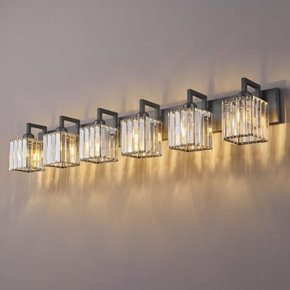 Black Bathroom Light Fixture, 6-Light Crystal Vanity Lighting, Bathroom Lighting Fixtures Over Mirror, Modern Crystal Wall Lamp - color: Black Crooked, size: 6-Light