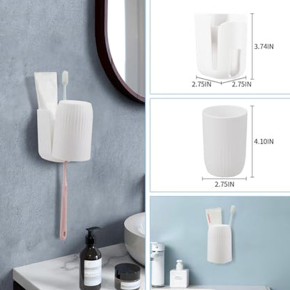 Toothbrush Holders for Bathrooms Toothbrush Holders Wall Mounted BPA-Free Tooth Brush Holder with Toothbrush Cup Drilling-Free (White) - color: White