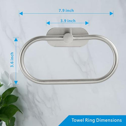 Towel Bar/Bath Towel Ring, Self Adhesive Hand Towel Ring for Bathroom, Stainless Steel Sticky Hand Towel Holder, No Drilling Modern Round Towel Hanger Wall Mounted (Brushed Nickel) - color: Brushed Nickel