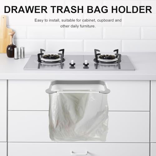 Hanging Trash Bag Holder Over the Drawer Kitchen Garbage Bag Rack | Under Sink Trash Can Plastic Cupboard Door Mounted Holder Recycle Bin for Kitchen Grey