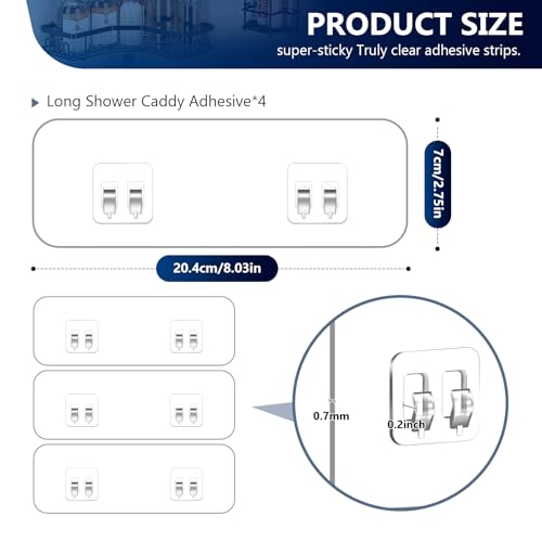 9 Pack Shower Caddy Adhesive Replacement Stickers,Strong Hooks for Caddy, Clear Waterproof Adhesive Strips, No Drilling for Kitchen Racks and Bathroom Storage Shelves (Clear 2 Hooks) - color: Clear 2 hooks-9Pack