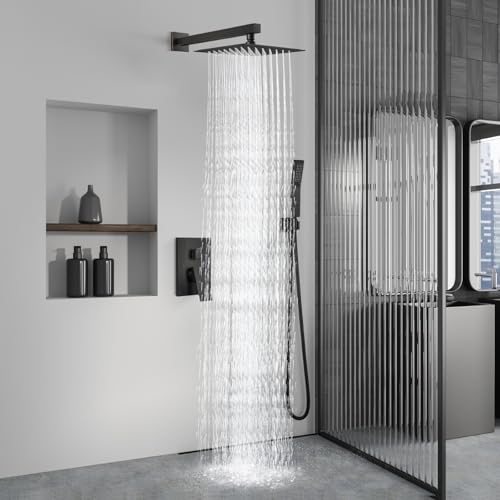 Aolemi Shower Faucet Set with Handheld Oil Rubbed Bronze 10 Inch Head | Pressure Balance Shower Valve and Trim Kit,SUS304 Rain Head and Handle System,All Metal,Wall Mount,Bathroom,Handheld Spray - color: Bronze, size: 10 Inch Wall Mount Shower Head