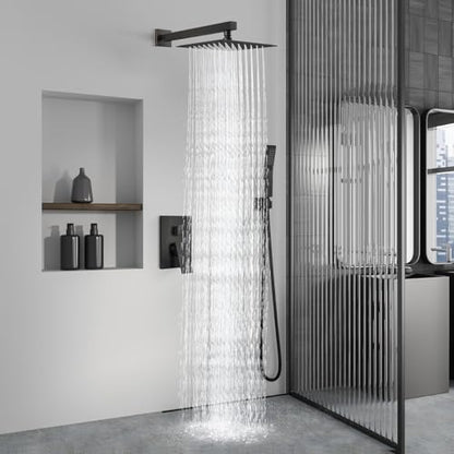 Aolemi Shower Faucet Set with Handheld Oil Rubbed Bronze 10 Inch Head | Pressure Balance Shower Valve and Trim Kit,SUS304 Rain Head and Handle System,All Metal,Wall Mount,Bathroom,Handheld Spray - color: Bronze, size: 10 Inch Wall Mount Shower Head