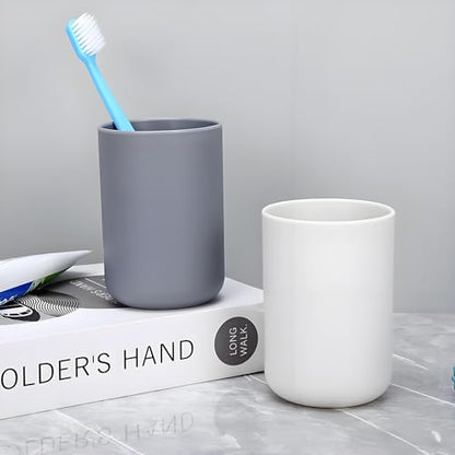 4 Pieces Plastic Bathroom Tumbler Cup Toothbrush Holder Organizer Tumbler Cups for Bathroom Vanity,300ml(White & Grey)