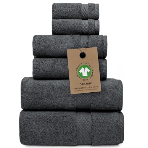 100% Organic Zero-Twist Cotton Towels - GOTS Certified Luxury Bath Towels - Ultra Soft & Plush 700GSM Long-Staple Cotton - 6 Piece Towel Set (Granite Grey) - color: Granite Grey, size: 6pc Towel Set