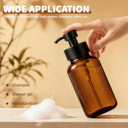 400ml 13.5oz Amber Glass Foam Soap Dispenser Refillable Foaming Hand Soap Pump Bottle Modern Empty Foam Bottle for Bathroom Kitchen Countertop Home Decor