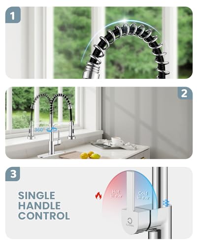 Chrome Kitchen Faucet with Soap Dispenser, Faucet for Kitchen Sink, Kitchen Sink Faucet with Deck Plate, RV Kitchen Faucet with Pull Down Sprayer and Dual Function Spray Head - color: D-Chrome Polished, style: Classic