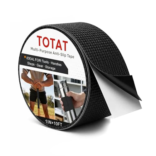 Textured Grip Tape, 1IN x 10FT Strong Anti Slip Rubber Tape, Waterproof & Heat Resistant with High Adhesion for Tools, Gym Equipment, Bicycle Handlebars and Slippery Surfaces (Black) - color: Black, size: 1IN x 10FT