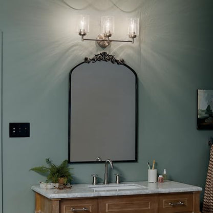 Kichler Winslow 21.5" Vanity Light in Brushed Nickel, 3-Light Transitional Bathroom Light with Clear Seeded Glass. (21.5" W x 9.25" H), 45886NI | Clear seeded glass vanity light for bathroom mirrors (21.5" x 9.25" x 12"), 45886NI - color: Brushed Nickel,