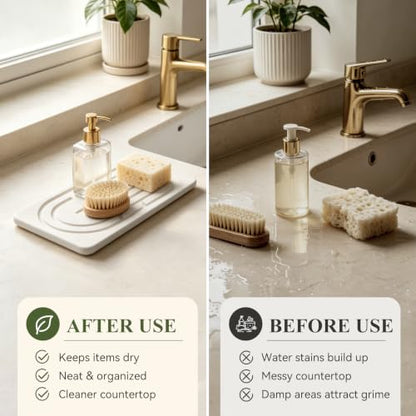 AgePlace Water Absorbing Stone Tray, Stone Sink Tray for Kitchen Counter and Bathroom Countertop, Quick Dry Diatomite Stone Drying Tray, Kitchen Soap Tray, Stone Soap Dish for Hand Soap, Sponge, Cups