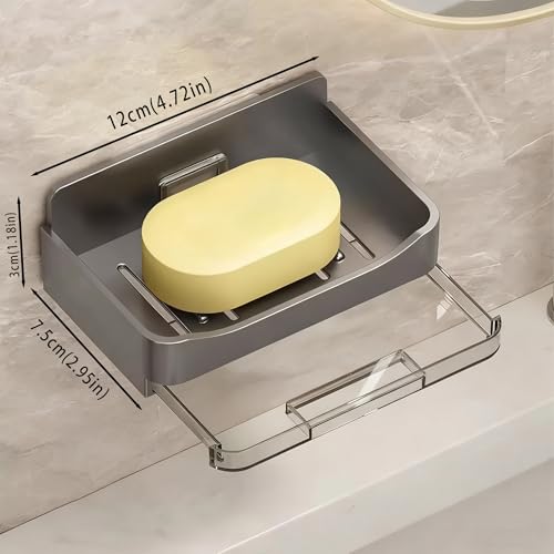 Shower Soap Dish Holder (Includes 2 hooks), Bar Soap Holder with Drain, Wall Mounted Soap Box Container for Shower, Bathroom, Bathtub, Kitchen Sink, Adhesive Included, 4.72*2.95*1.18in (12*7.5*3cm)