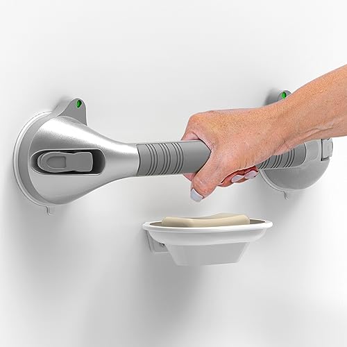 16.5inches Balance Assist Bathroom Shower Handle,Suction Bath Grab Bar with Indicators (Silver/Grey) - size: 16.5 Inch (Pack of 1)