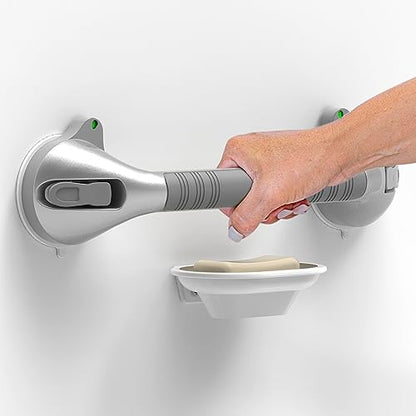 16.5inches Balance Assist Bathroom Shower Handle,Suction Bath Grab Bar with Indicators (Silver/Grey) - size: 16.5 Inch (Pack of 1)
