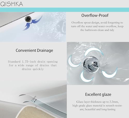 Wall Mount Rectangular Vessel Sink with Towel Rack, QISHKA 24"x14" Modern Ceramic Bathroom Floating Sink, White Rectangle Vanity Sink with Overflow, Wall Hung Wash Hand Basin - size: 24" x 14.2" x 5.1"