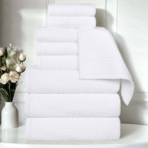 Superior Playa Zero Twist Cotton Medium Weight Towels, for Guest Bath, Bathroom, Shower, Spa, Plush, Quick Dry, Ultra-Soft Towels, Bath Essentials, Waffle Textured, 9 Piece Assorted Towel Set, White - color: White, size: 9 Piece Towel Set