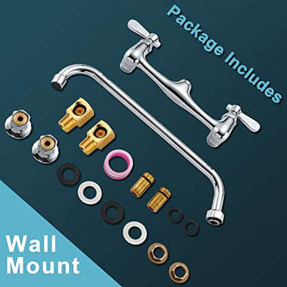 Wall Mount Commercial Sink Kitchen Faucet 8 Inch Adjustable Center | 14 Inch 360 Swivel Spout, Lead-free Brass, For Restaurant Laundry Utility Room, Easy to Install, CUPC NSF Certified - color: A Chrome, size: 14 Inch Spout