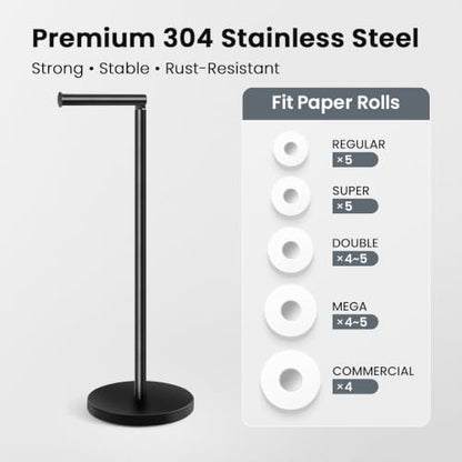 Cesun Free Standing Toilet Paper Holder Stand with Weighted Base, Black | SUS304 Rustproof Steel | Thick Non-Slip Base | Swivel Pivot Design | Slim Footprint | Holds 5 Rolls - color: Black