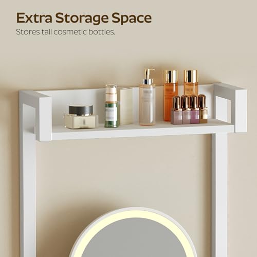 Small Vanity Desk Without Mirror, Makeup Vanity Table for Small Space, Compact White Dressing Table with Fold-up Panel and Fabric Drawer, for Bedroom, Easy Assembly, White