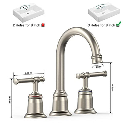 Classical 8 inch Bathroom Faucet, Bathroom faucets for Sink 3 Holes, Widespread Brushed Nickel Bathroom Faucet with Pop Up Drain and cUPC Lead-Free Hose (Brushed Nickel 2 Packs) - color: Brushed Nickel, size: 8 inch 2Pack