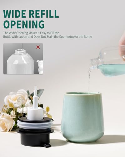 Bosilunlife 12Oz Ceramic Foam Soap Dispenser for Bathroom Kitchen Counter | Premium countertop foam pump creates delicate dense foam, stable desktop placement,Light Green - color: Green