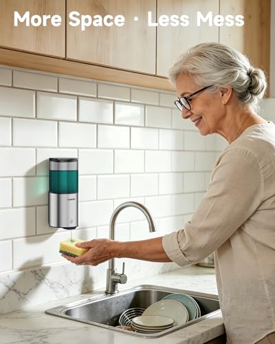 AIKE Automatic Soap Dispenser IPX7 Waterproof 13.5oz Stainless Finish | No-Drill and Screws for Mounting,Space Saving,Adjustable 5 Levels Precise Dispense for Bathroom,Easy Refill Wide Opening - color: Brushed Stainless Steel
