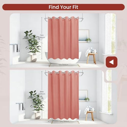 No Hook Shower Curtain Set with Snap-in Detachable Liner, 230 GSM Waffle Weave Fabric, Heavy Duty Water-Repellent, Terracotta, 72 x 74 Inch - color: Terracotta, size: 72"W x 74"L (Pack of 1)