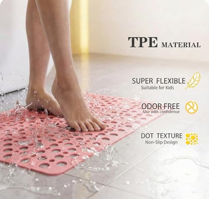 Nonslip Bathtub Mat Extra Soft TPE Bath Mat for Kids, Machine Washable Bathroom Shower Mat, Smooth/Non-Textured Tubs Only, 35L x 16W Inch (Pink) - color: Pink, size: 35" x 16" (Rectangular)