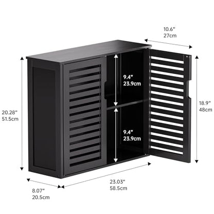 HITNET Black Bathroom Storage Cabinet, Hanging Medicine Cabinet with Adjustable Shelf, Bamboo Over the Toilet Wall Mounted Space Saver Organizer, Double Doors - color: Black