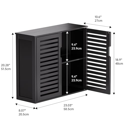 HITNET Black Bathroom Storage Cabinet, Hanging Medicine Cabinet with Adjustable Shelf, Bamboo Over the Toilet Wall Mounted Space Saver Organizer, Double Doors - color: Black