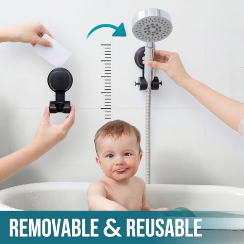 TAILI Shower Head Holder Suction,Visible Safety,with Hooks,Black | height angle adjustable,handheld shower wand bracket,no-drill removable waterproof,plastic,wall mounted,universal,kids,pets - color: Black& Red, size: Round