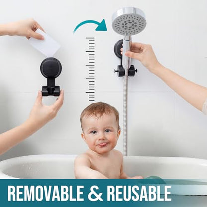 TAILI Shower Head Holder Suction,Visible Safety,with Hooks,Black | height angle adjustable,handheld shower wand bracket,no-drill removable waterproof,plastic,wall mounted,universal,kids,pets - color: Black& Red, size: Round